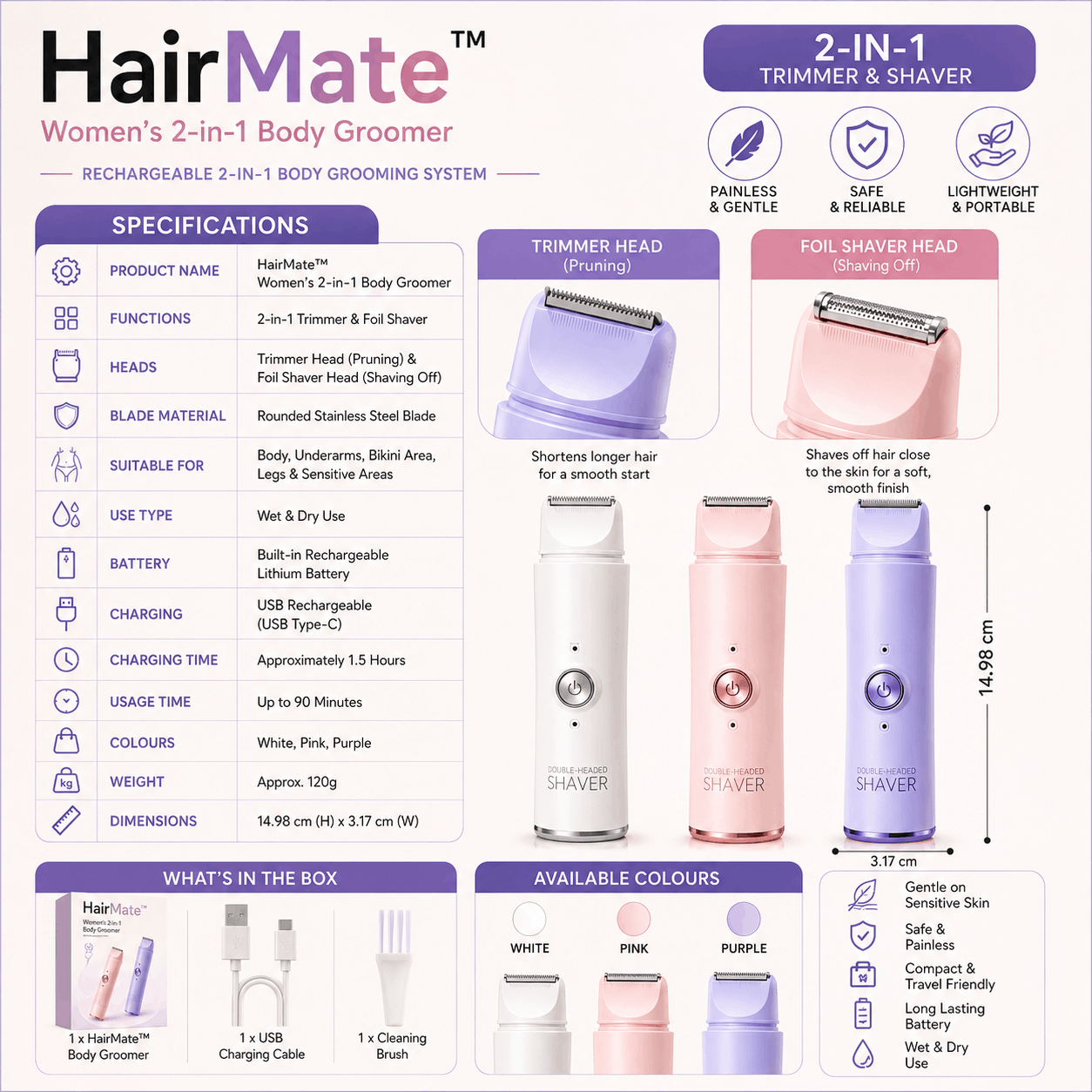 HairMate™ Women's 2-in-1 Body Groomer