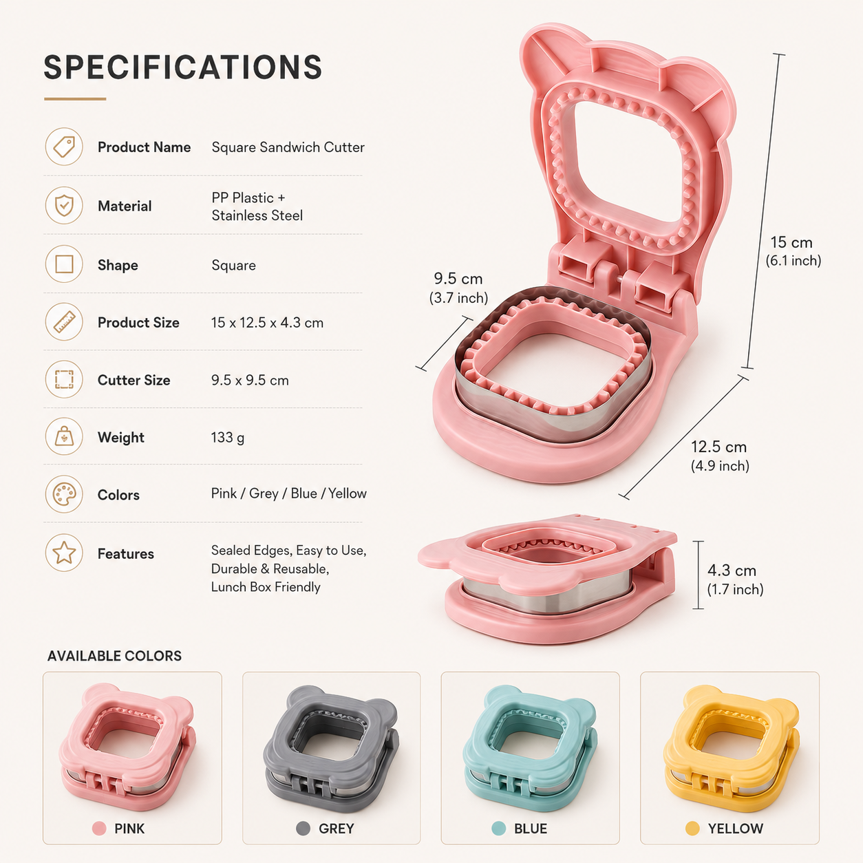 Kiddies Lunch Stainless Steel Sandwich Cutter & Pocket Press