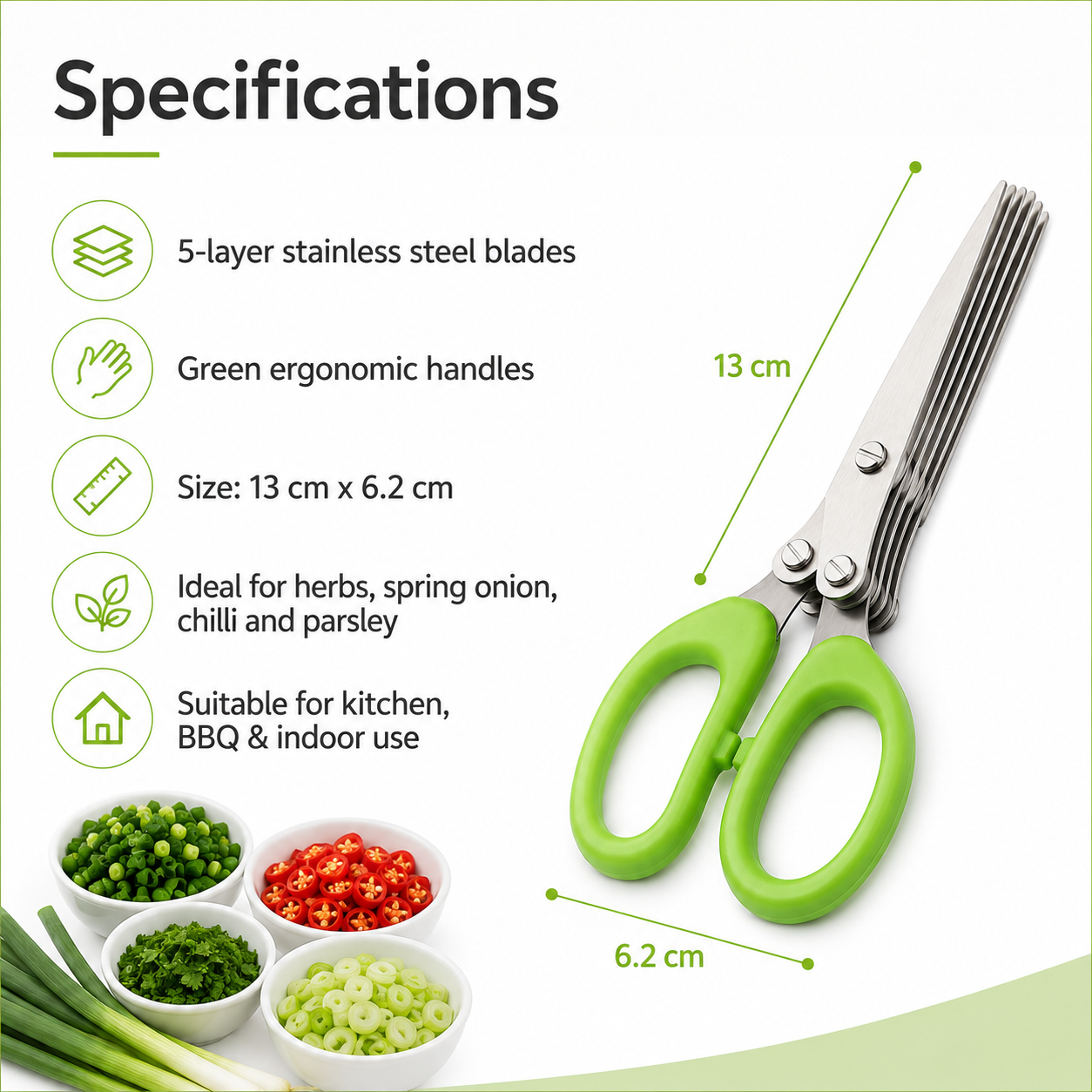 5-Layer Stainless Steel Herb & Onion Scissors