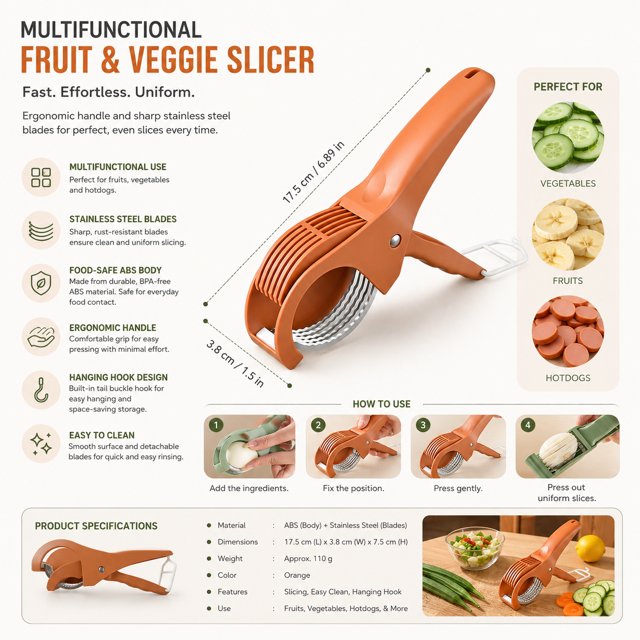 Multifunctional Fruit, Vegetable & Hot Dog Slicer