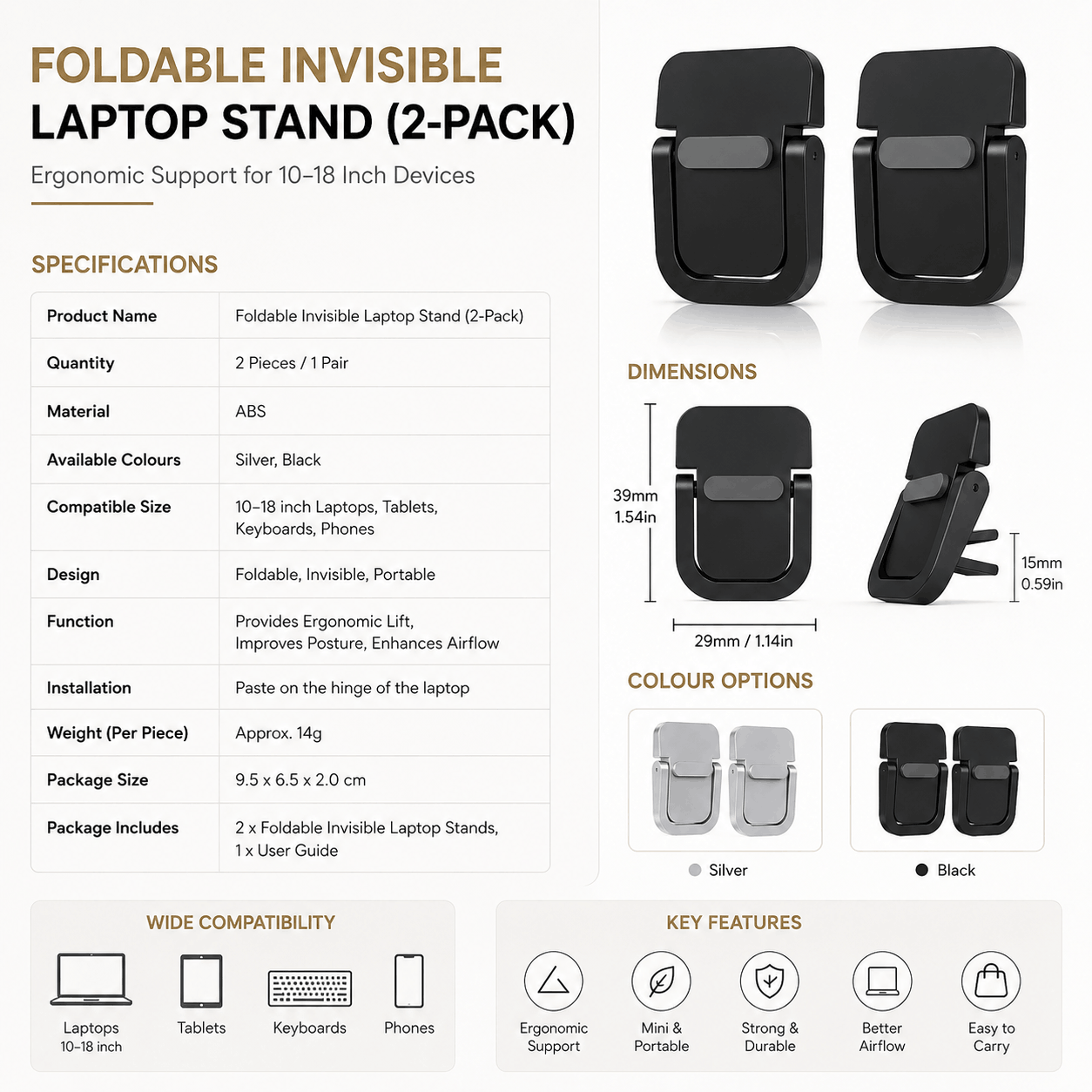 Foldable Invisible Laptop Stand (2-Pack)