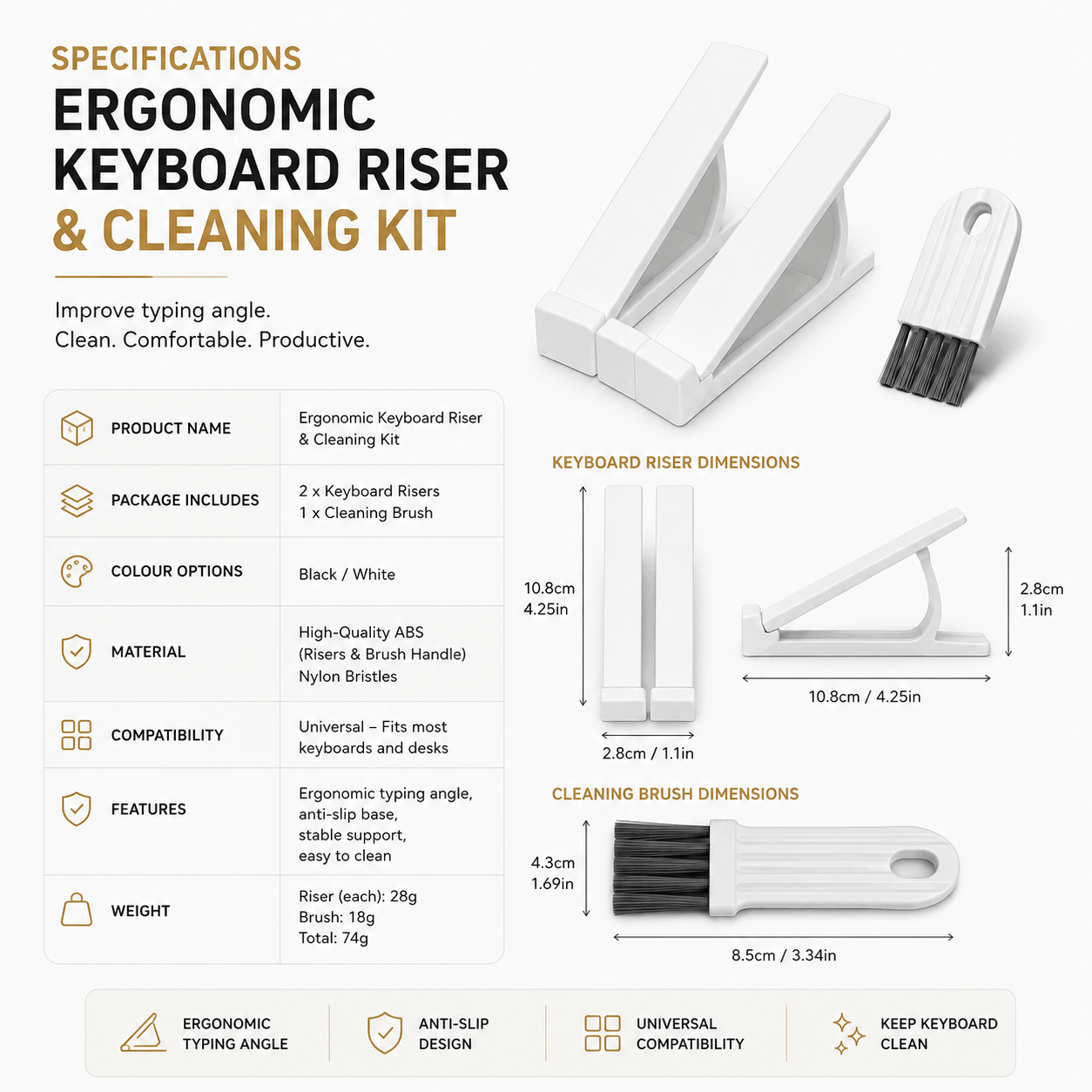 Ergonomic Keyboard Riser & Cleaning Kit