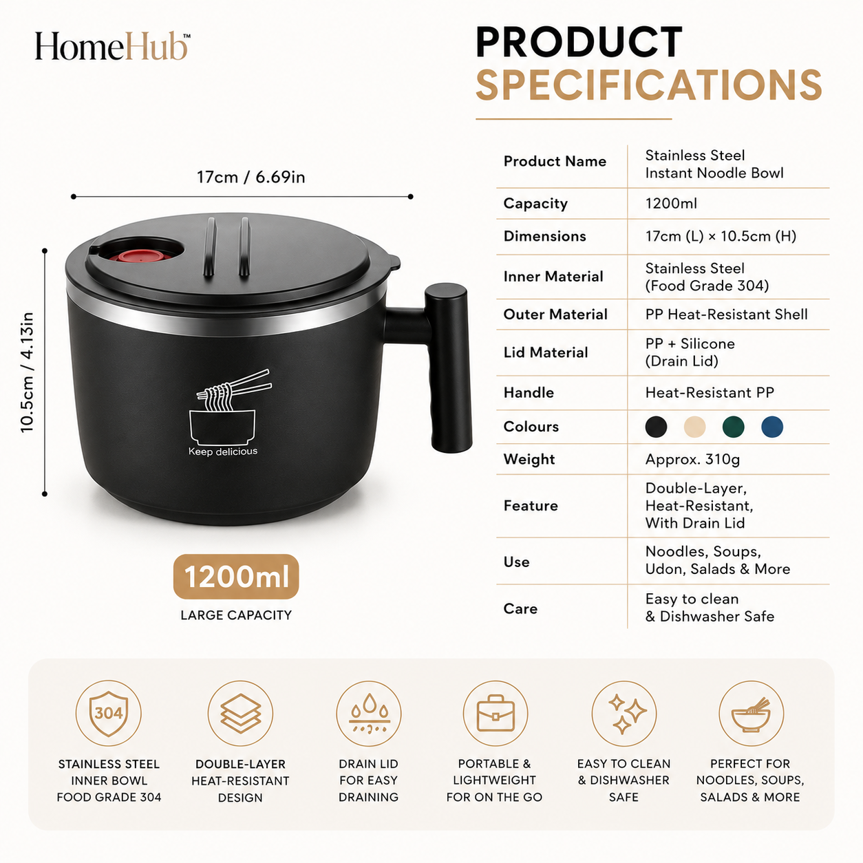 Stainless Steel Instant Noodle Bowl