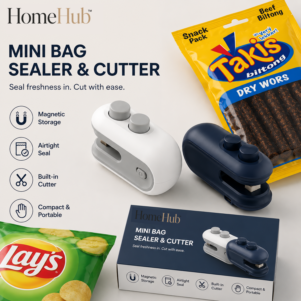 SealMate™ SnackSeal — 2-in-1 Rechargeable Mini Bag Sealer & Cutter