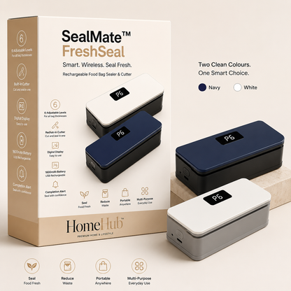 SealMate™ FreshSeal Pro | USB Rechargeable Food Bag Sealer with Digital Display & Bag Cutter