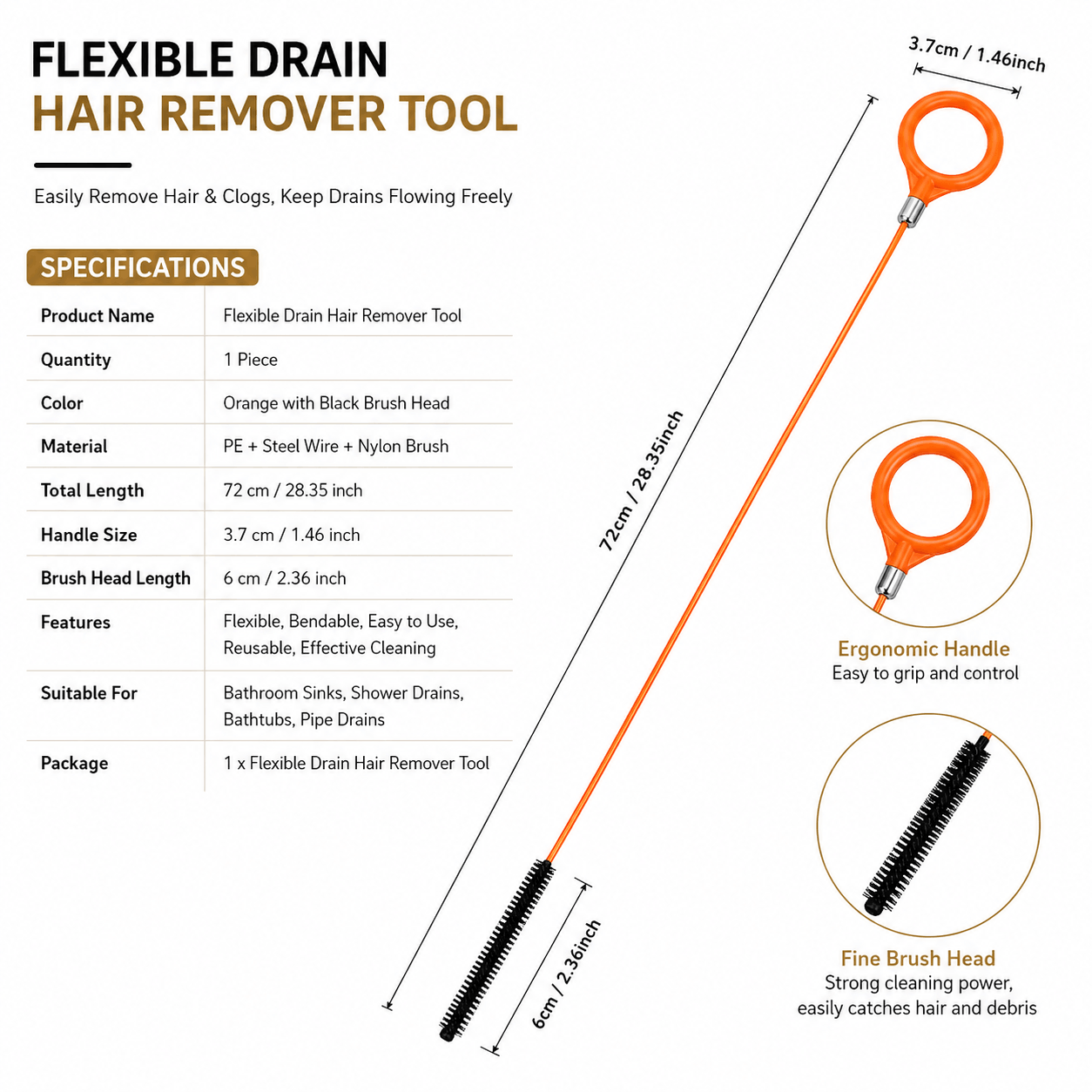 Flexible Drain Hair Remover Tool