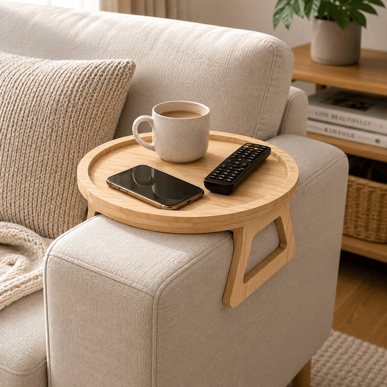 Wooden Foldable Sofa Armrest Tray Table