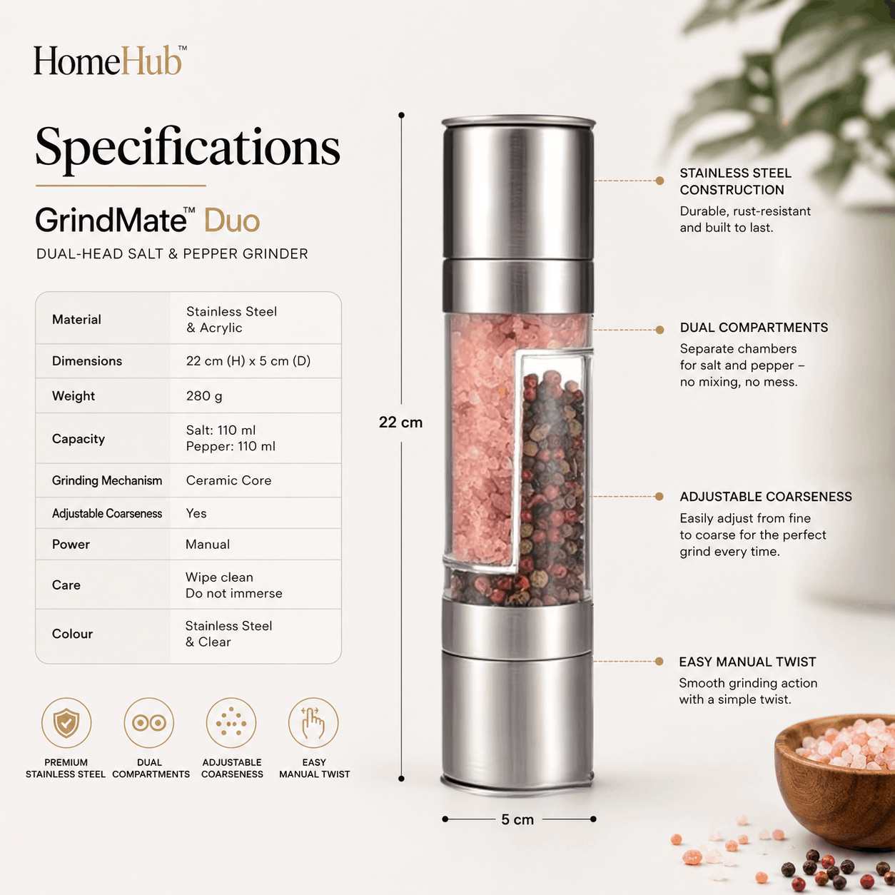 GrindMate™ Duo - Salt & Pepper Grinder