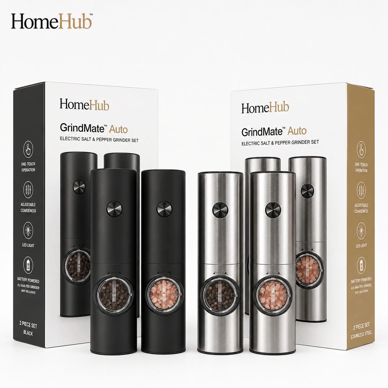 GrindMate™ Auto | Electric Salt & Pepper Grinder Set (2-Pack)