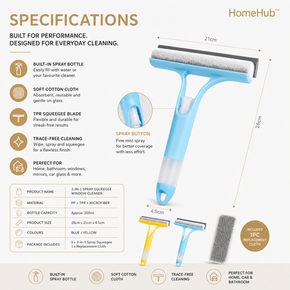 3-in-1 Spray Window Squeegee - Built in Spray Bottle