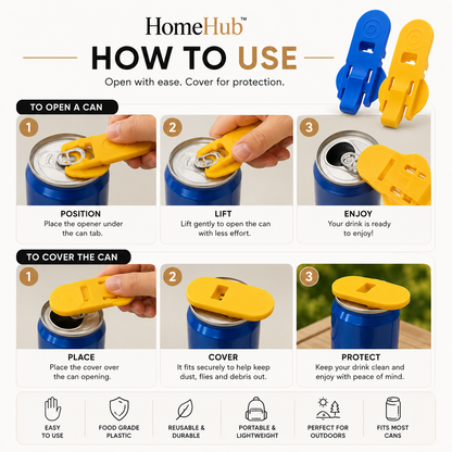 2pc Easy-Grip Can Opener & Can Cover