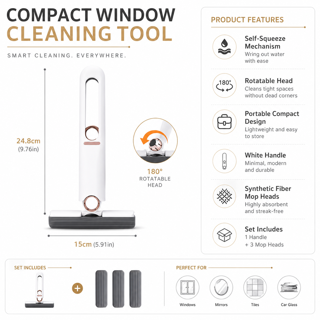 4-Piece Mini Self-Squeeze Window Cleaning Mop Set
