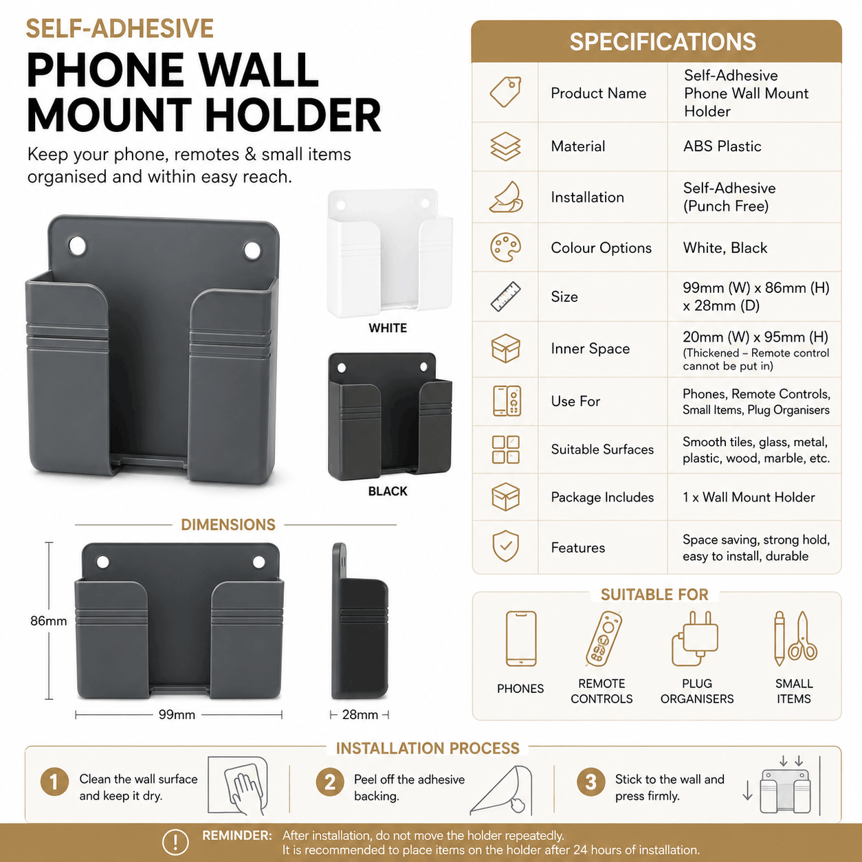 Self-Adhesive Phone Wall Mount Holder