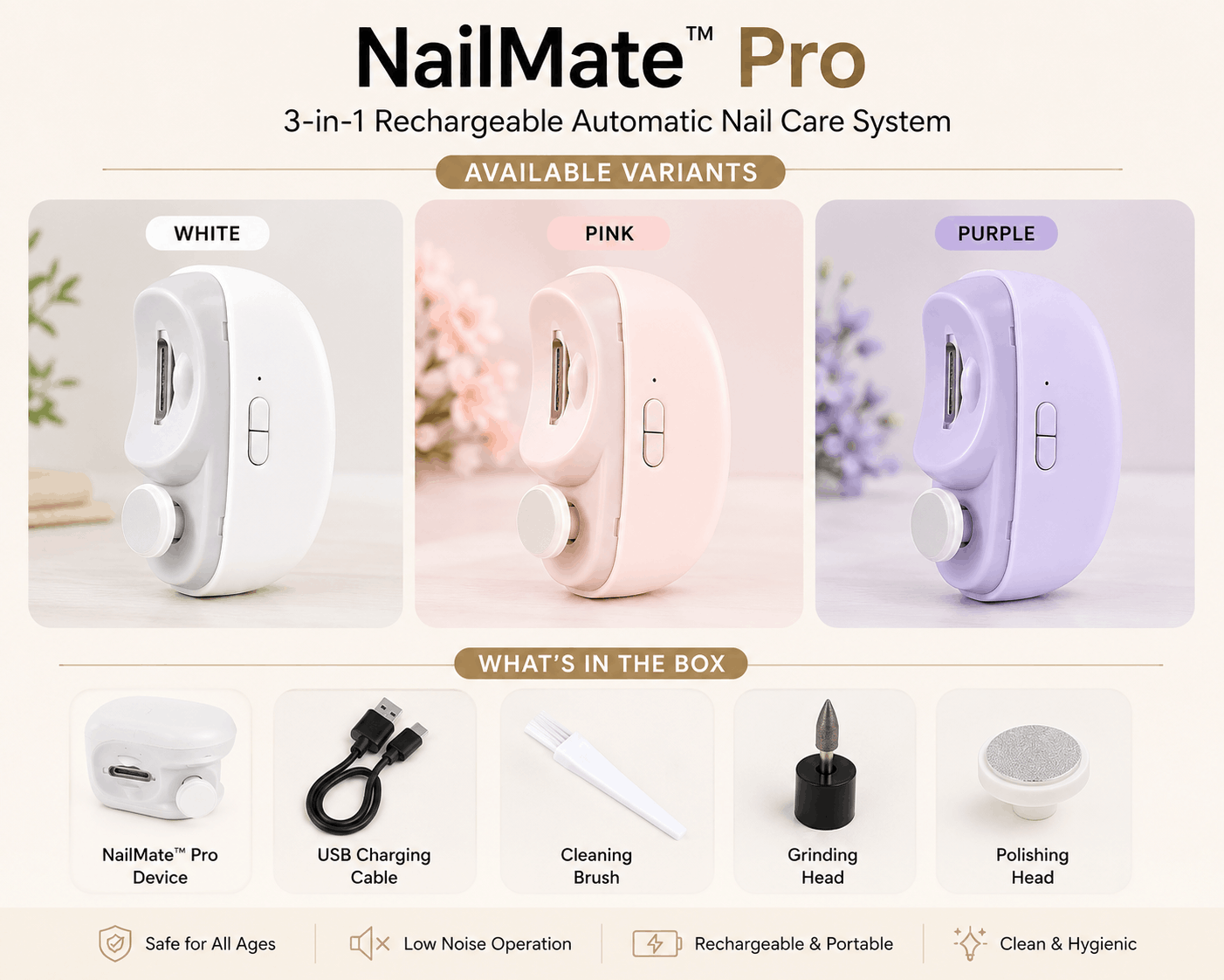 NailMate™ Pro (3-in-1) Rechargeable Automatic Nail Care System