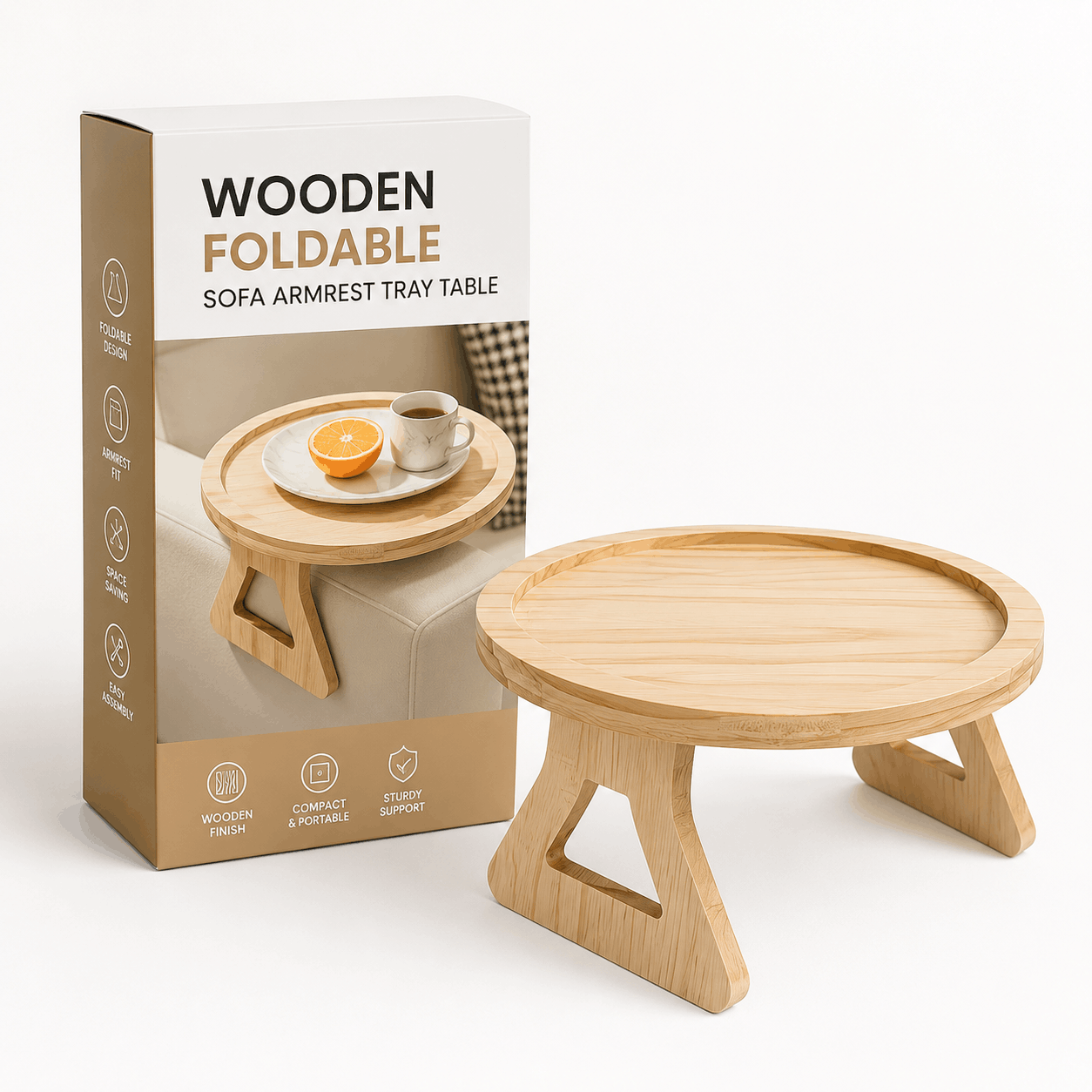 Wooden Foldable Sofa Armrest Tray Table