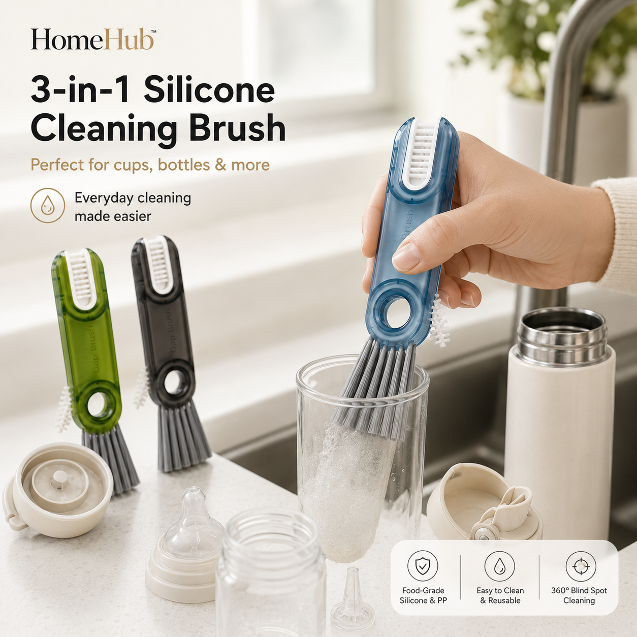 3-in-1 Cup & Bottle Cleaning Brush