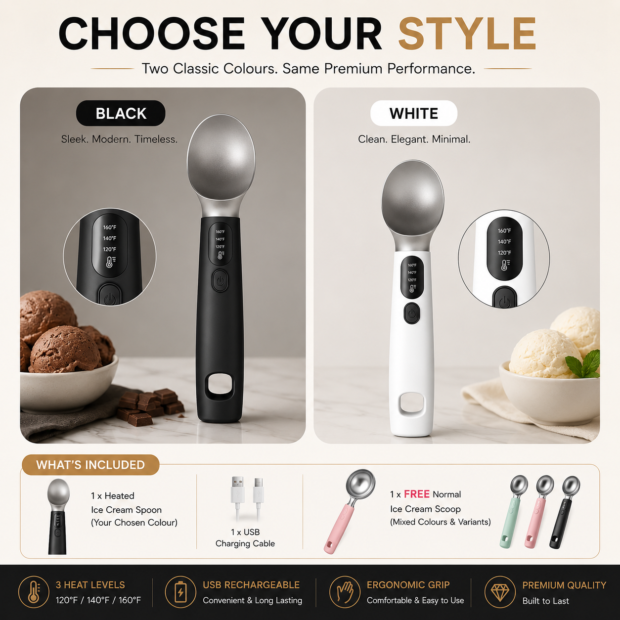 Rechargeable Heated Ice Cream Scooping Spoon + Free Scoop added 🎉