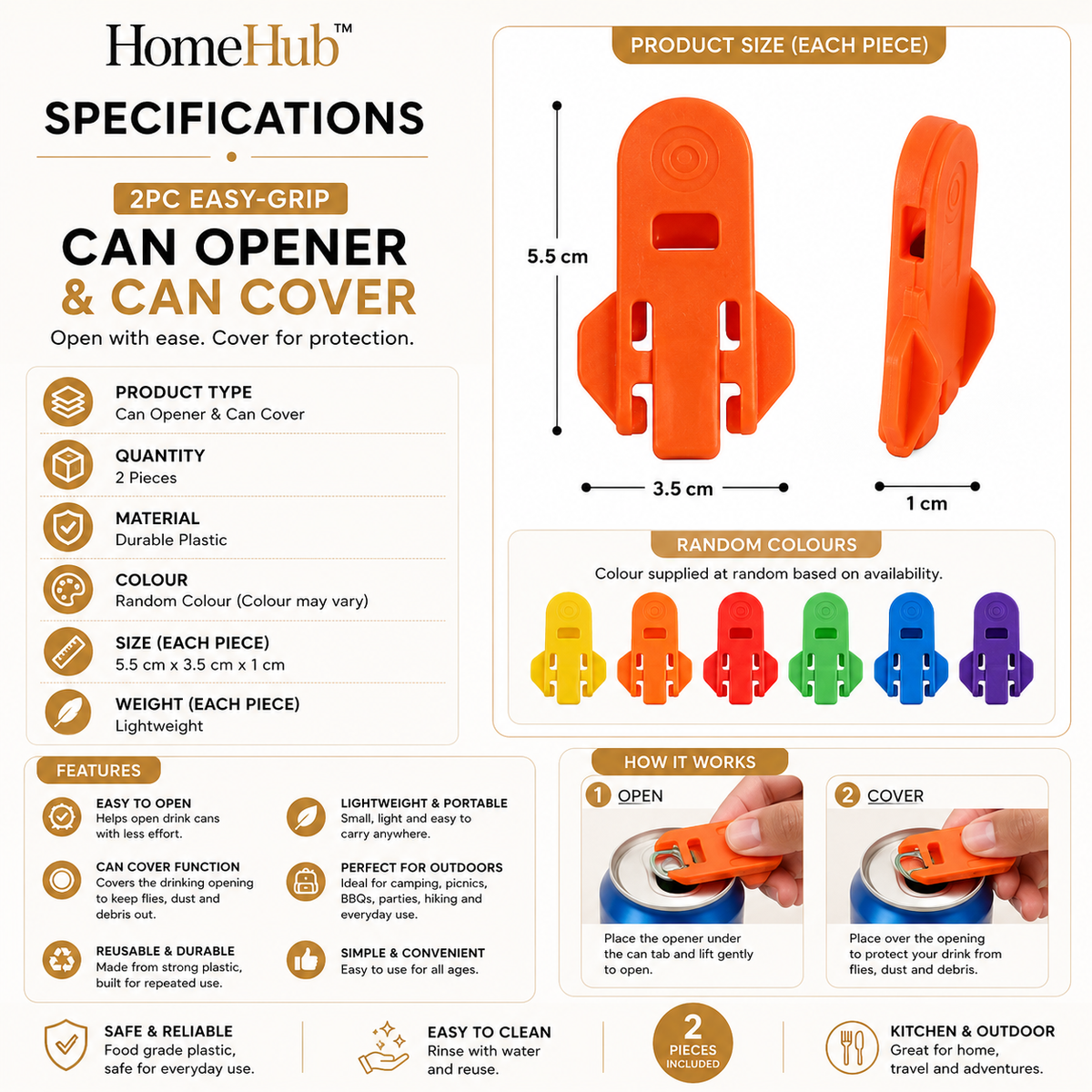 2pc Easy-Grip Can Opener & Can Cover