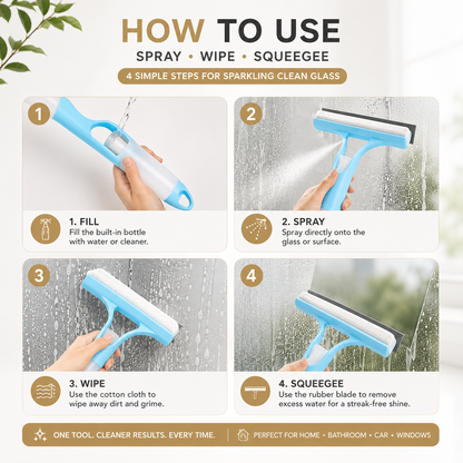 3-in-1 Spray Window Squeegee - Built in Spray Bottle