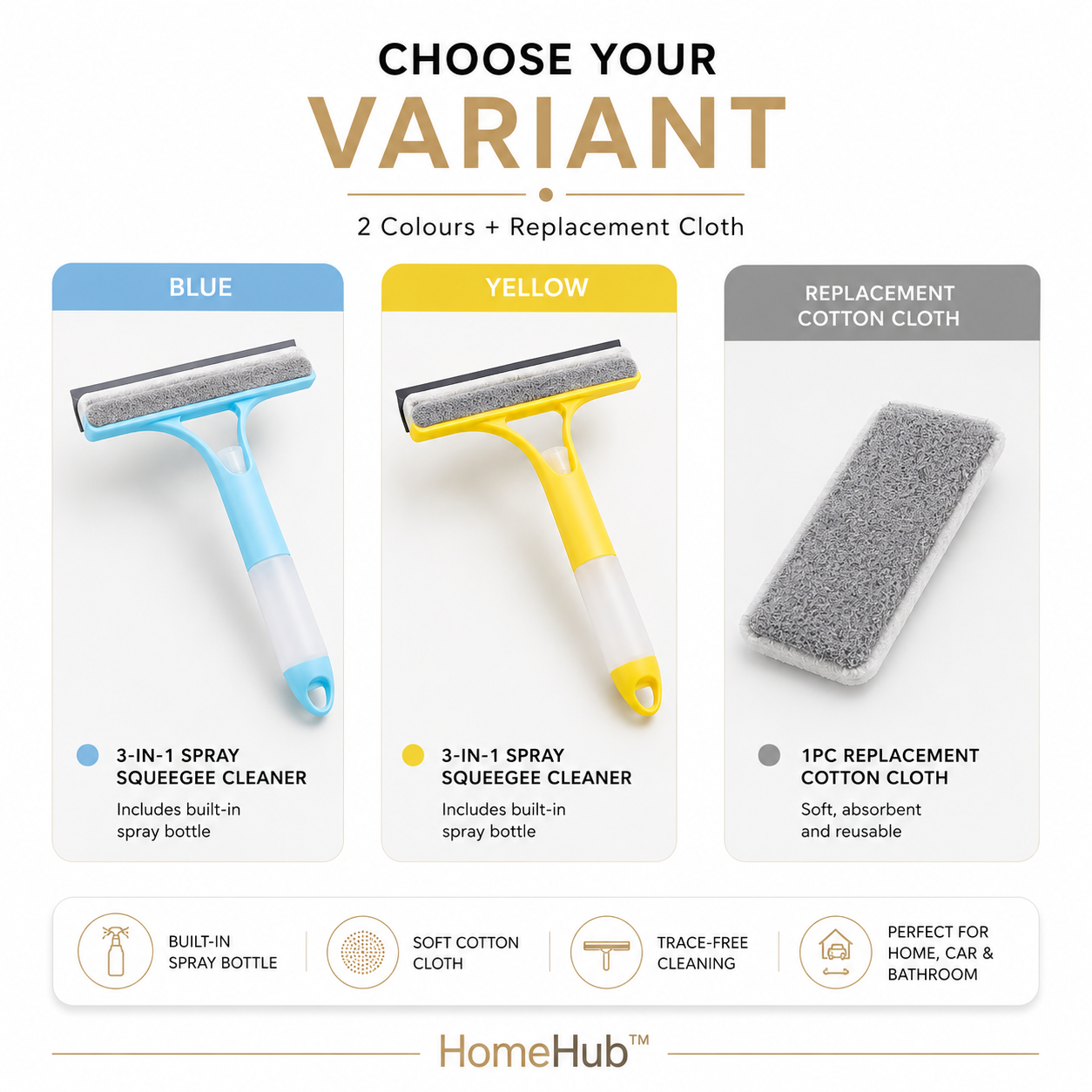 3-in-1 Spray Window Squeegee - Built in Spray Bottle
