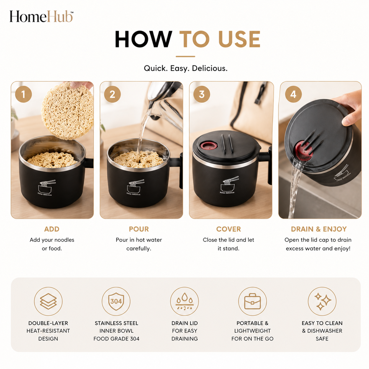 Stainless Steel Instant Noodle Bowl