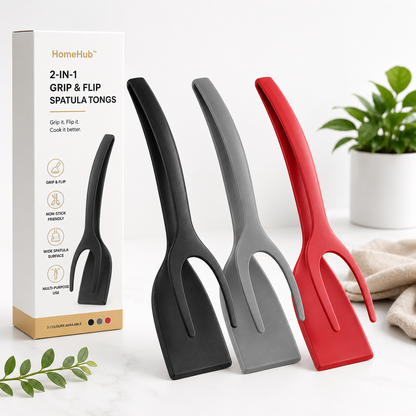 2-in-1 Grip & Flip Spatula Tongs Non-Stick Kitchen Flipper