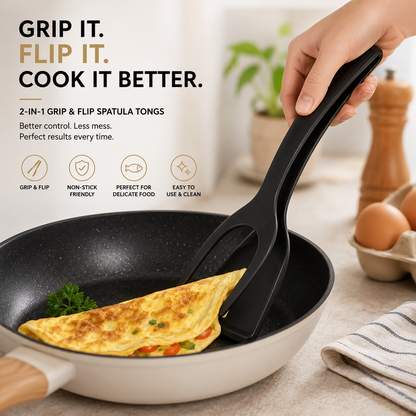 2-in-1 Grip & Flip Spatula Tongs Non-Stick Kitchen Flipper