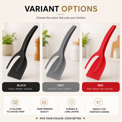 2-in-1 Grip & Flip Spatula Tongs Non-Stick Kitchen Flipper
