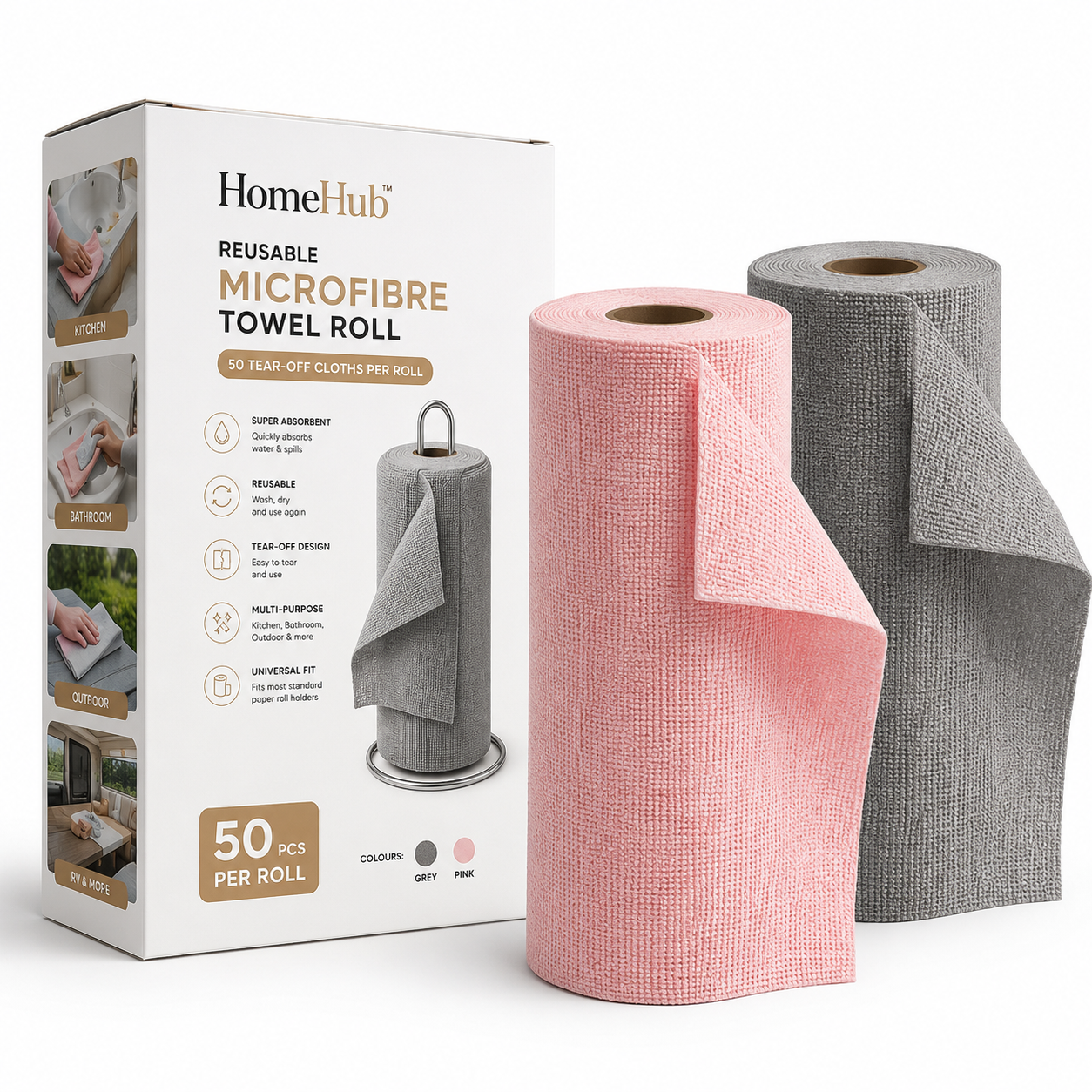 50pcs Reusable Microfibre Towel Roll