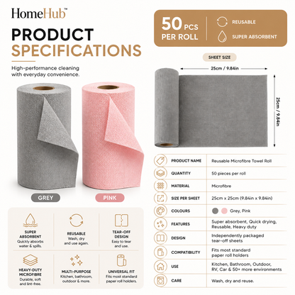 50pcs Reusable Microfibre Towel Roll