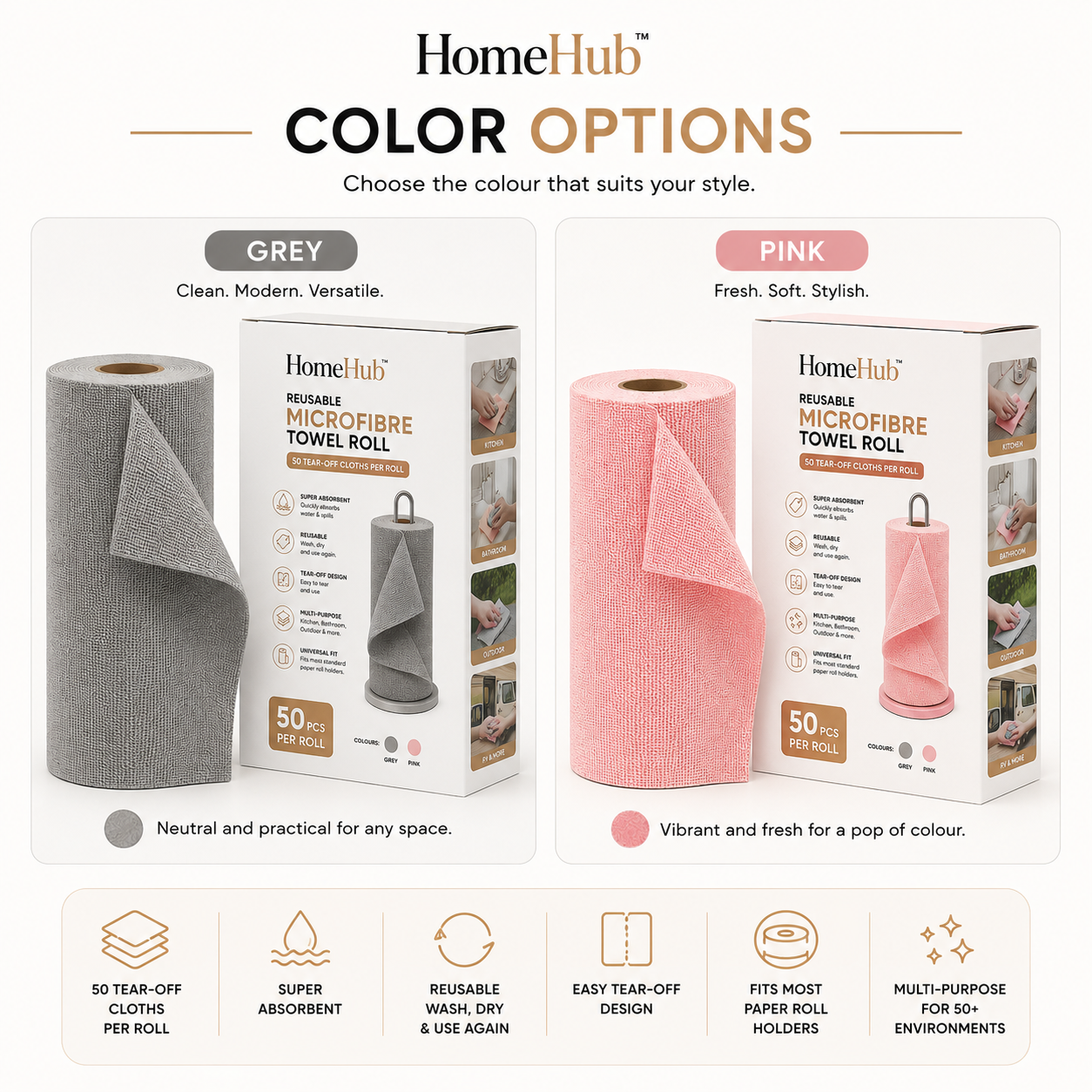 50pcs Reusable Microfibre Towel Roll